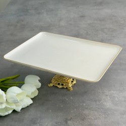 EFEGİL BOLD ALTIN YALDIZLI PORSELEN 36CM DİKDÖRTGEN SUNUMLUK AYAKLI