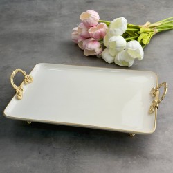 EFEGİL BOLD ALTIN YALDIZLI PORSELEN 36CM DİKDÖRTGEN SUNUMLUK KULPLU