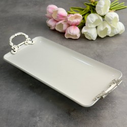 EFEGİL BOLD GÜMÜŞ YALDIZLI PORSELEN 31CM DİKDÖRTGEN SUNUMLUK KUPLU