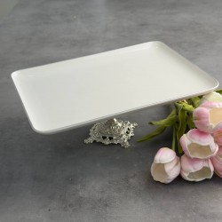 EFEGİL BOLD GÜMÜŞ YALDIZLI PORSELEN 36CM DİKDÖRTGEN SUNUMLUK AYAKLI