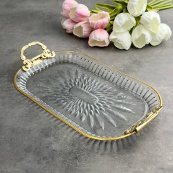 EFEGİL ÇIRAĞAN GOLD CAM KULPLU BATON SERVİS TEPSİ SUNUMLUK 18*30*5CM