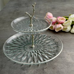 EFEGİL ÇIRAĞAN GÜMÜŞ CAM 2 KATLI SUNUMLUK 30*30*26CM