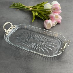 EFEGİL ÇIRAĞAN GÜMÜŞ CAM KULPLU BATON SERVİS TEPSİSUNUMLUK 18*30*5CM