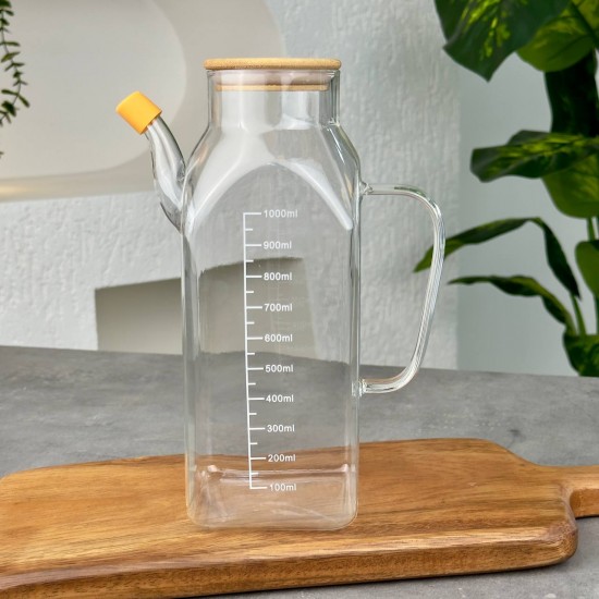 MİEN 1 L BAMBU KARE CAM YAĞDANLIK GLA-014