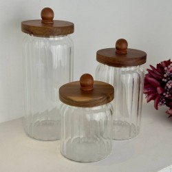 MİEN AKASYA KAPAK BOROSİLİKAT ÇİZGİLİ CAM KAVANOZ