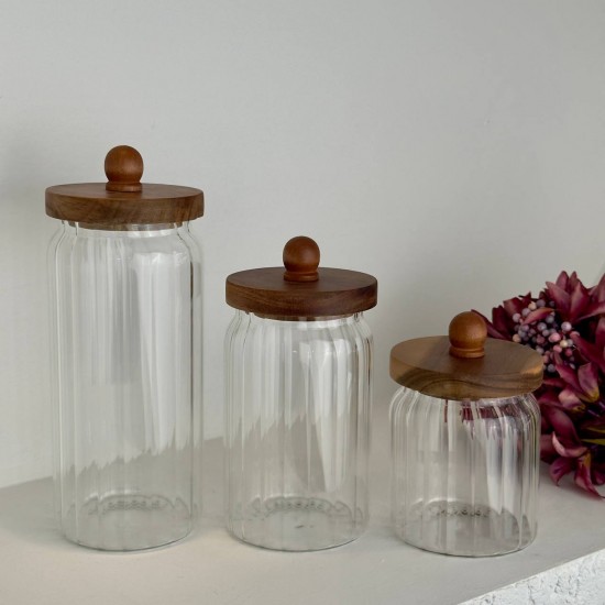 MİEN AKASYA KAPAK BOROSİLİKAT ÇİZGİLİ CAM KAVANOZ