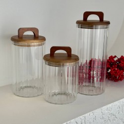 MİEN AKASYA KAPAK BOROSİLİKAT ÇİZGİLİ CAM KAVANOZ SETİ