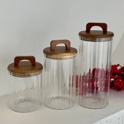 MİEN AKASYA KAPAK BOROSİLİKAT ÇİZGİLİ CAM KAVANOZ SETİ