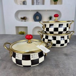 PAÇİ DAMA DESEN 3 LÜ GÜVEÇ TENCERE SETİ 14/16/18CM