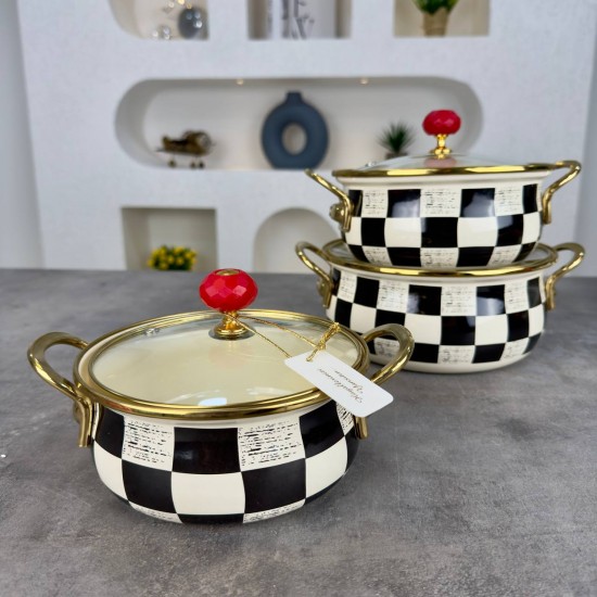 PAÇİ DAMA DESEN 3 LÜ GÜVEÇ TENCERE SETİ 14/16/18CM