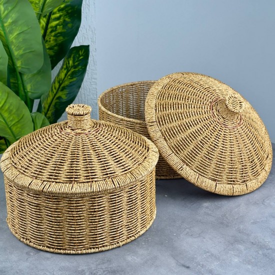 PAÇİ 2 Lİ KAPAKLI HASIR GÖRÜNÜMLÜ SEPET BÜYÜK P/AHS-700704