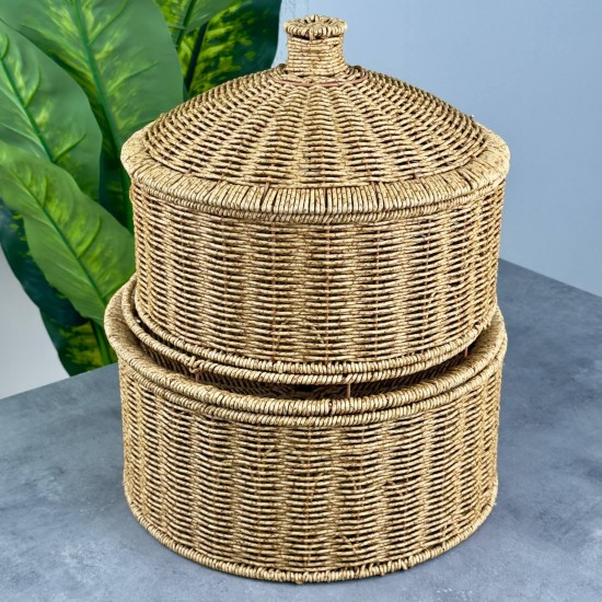 PAÇİ 2 Lİ KAPAKLI HASIR GÖRÜNÜMLÜ SEPET BÜYÜK P/AHS-700704