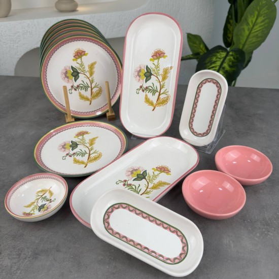 SERAMİK 13 PRÇ PEMBE MODERN KAHVALTI TKM