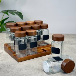 TUTKU AHŞAP STAND 12 Lİ CAM BAHARATLIK 120 ML
