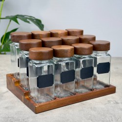 TUTKU AHŞAP STAND 12 Lİ CAM BAHARATLIK 120 ML